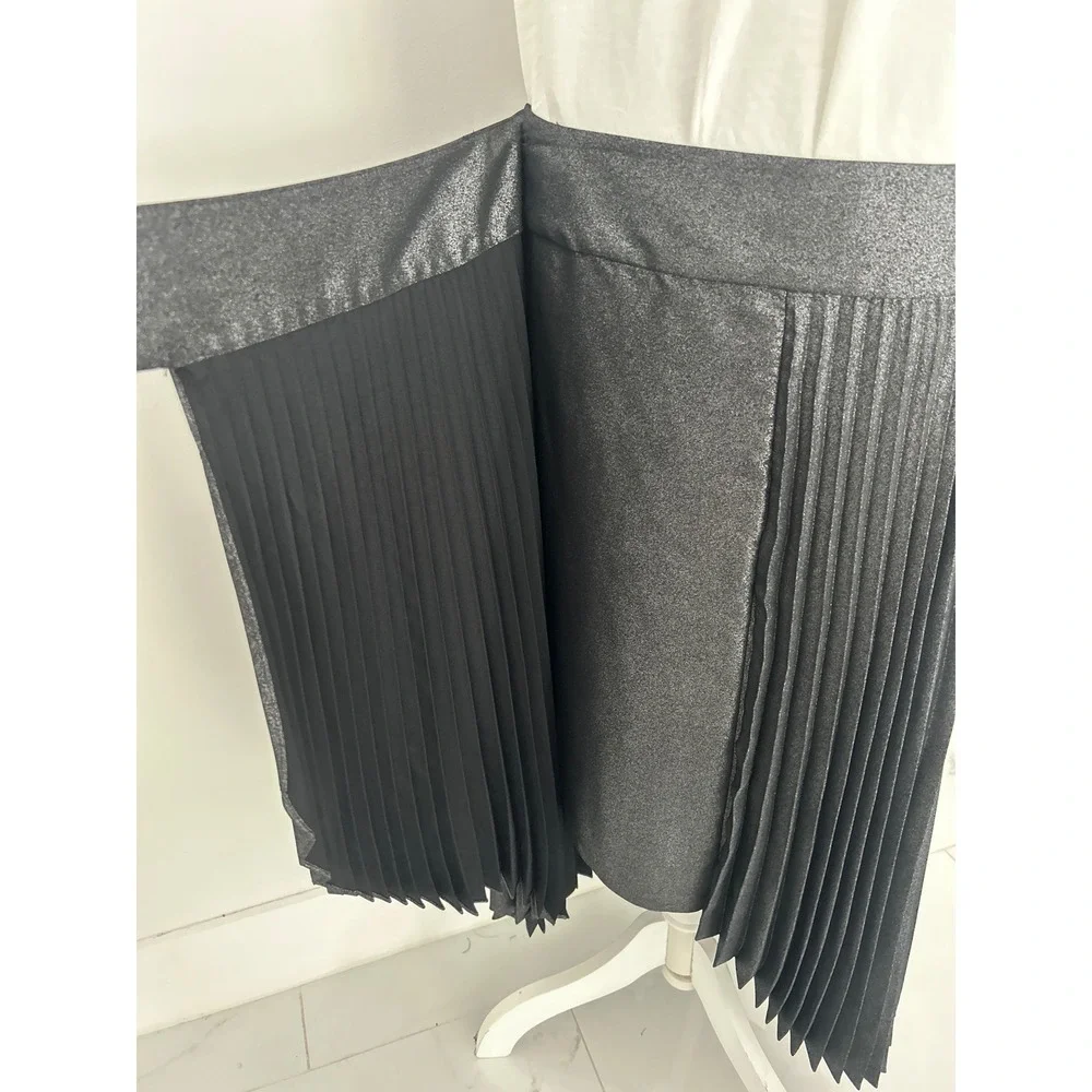 White House Black Market Metallic Pleated Wrap Midi Skirt Grey Shimmer Size 8